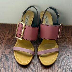 Burberry Pink and Tan Sandals with Gold Buckle